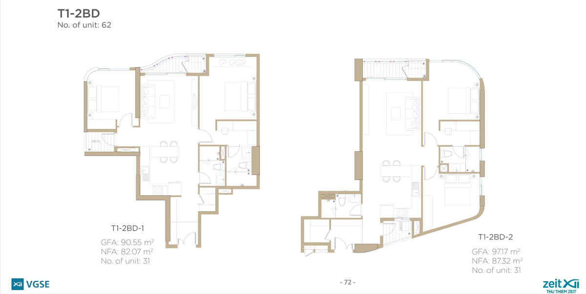 Layout căn hộ 2 phòng ngủ
