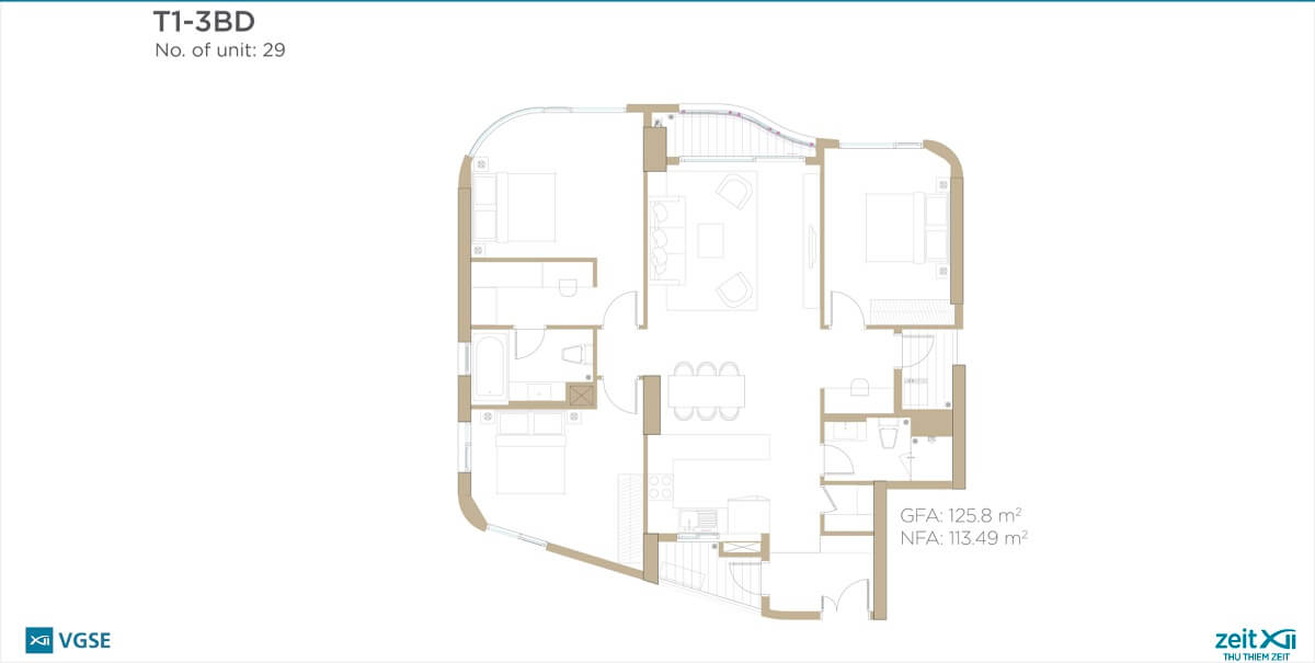 Layout căn hộ 3 phòng ngủ