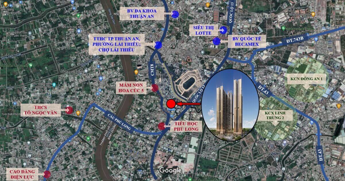 Vị trí dự án căn hộ chung cư A&T Sky Garden Lái Thiêu Thuận An Bình Dương